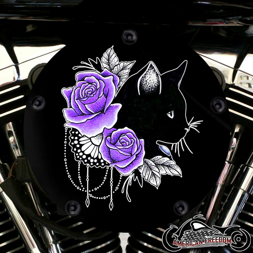 Harley Davidson High Flow Air Cleaner Cover - Roses Cat Purple
